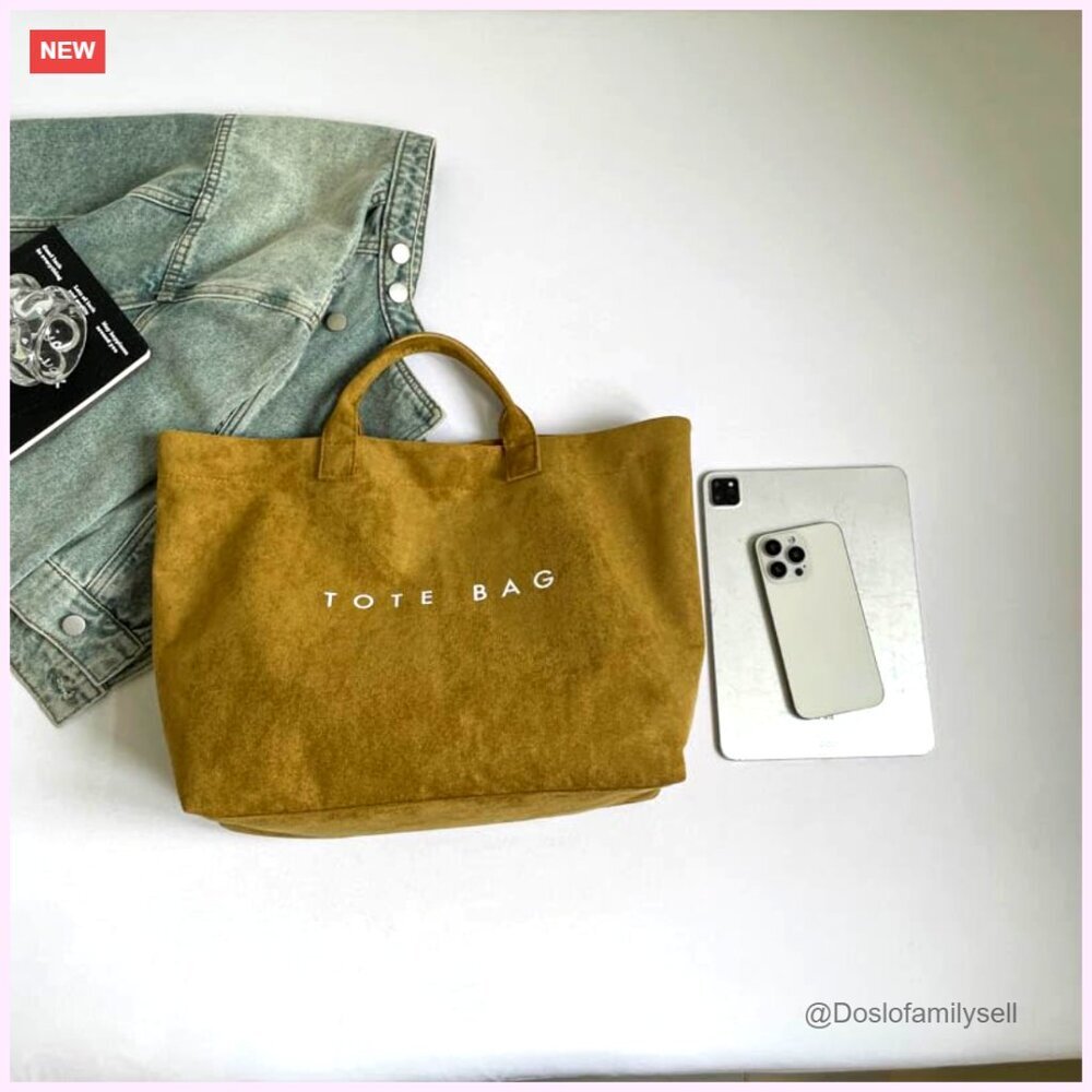 Suede Tote Bag Large Soft Hobo Handbag Letter Print Work Travel Fashion View 5